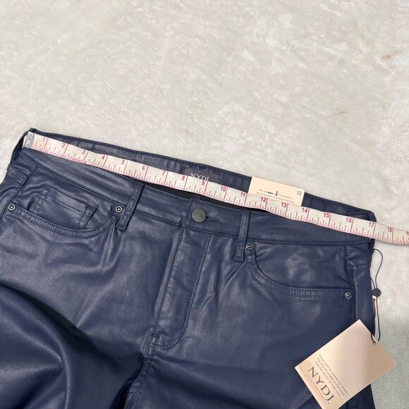 NYDJ Teresa Wide-Leg Faux Leather Pants navy button zip 5 pockets sz 12 starless - Picture 8 of 16